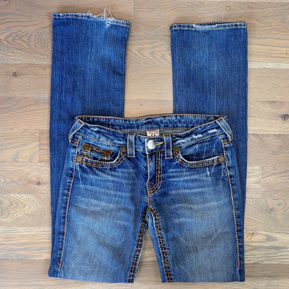 VTG True Religion Y2K Johnny Big T Low Rise Jeans USA Big Stitch Women Size 28